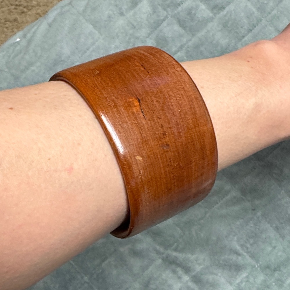 Cherry Wood Bangle Bracelet, Natural, Brown, Retro, Boho